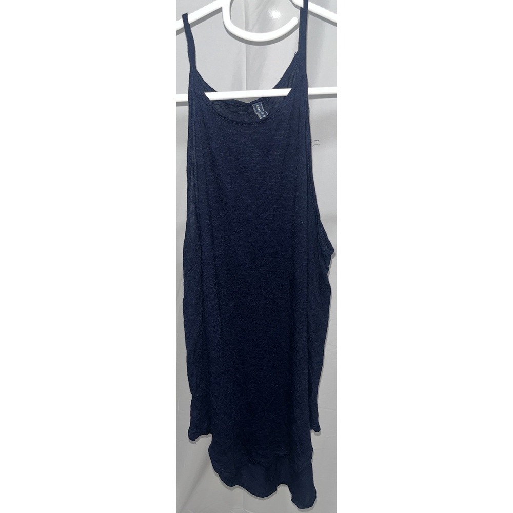 Emma & Sam Navy Blue Long Tank Top Spaghetti Strap High Neck Rayon Casual S